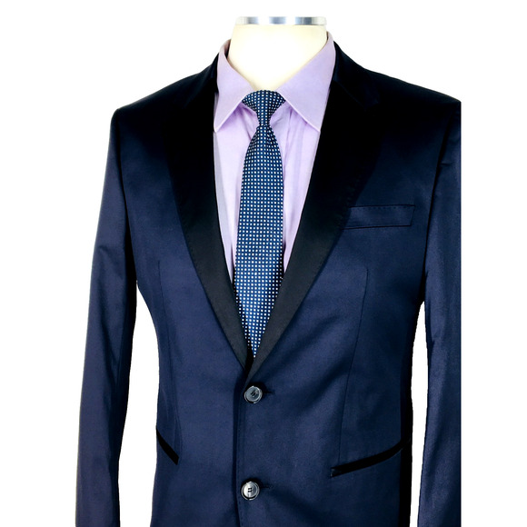 NWOT 38S Hugo Boss Hector1 Generous1 2 Bttn Suit Metallic Midnight Blue Pants 32 - Picture 2 of 16